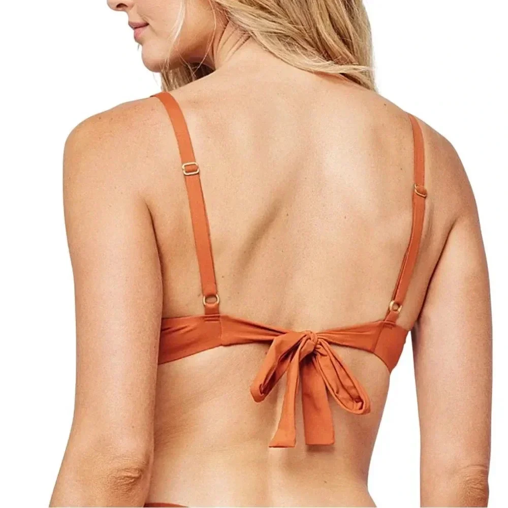 L*Space Alana Bikini Top Terra Cotta Gold Detail NWT Size Large